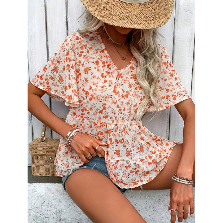Damen Bluse mit Rüschenschnitt und floralem Muster Drune