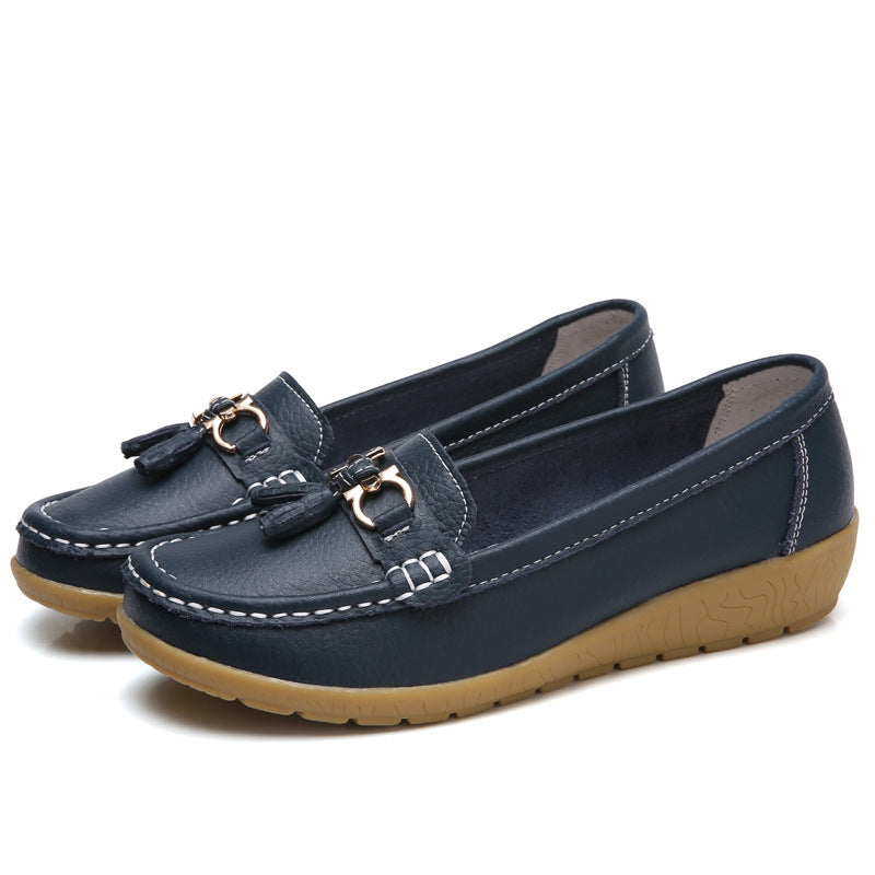 Damen Mokassins mit ornamentaler Schnalle und weicher Sohle Drune