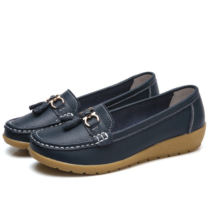 Damen Mokassins mit ornamentaler Schnalle und weicher Sohle Drune