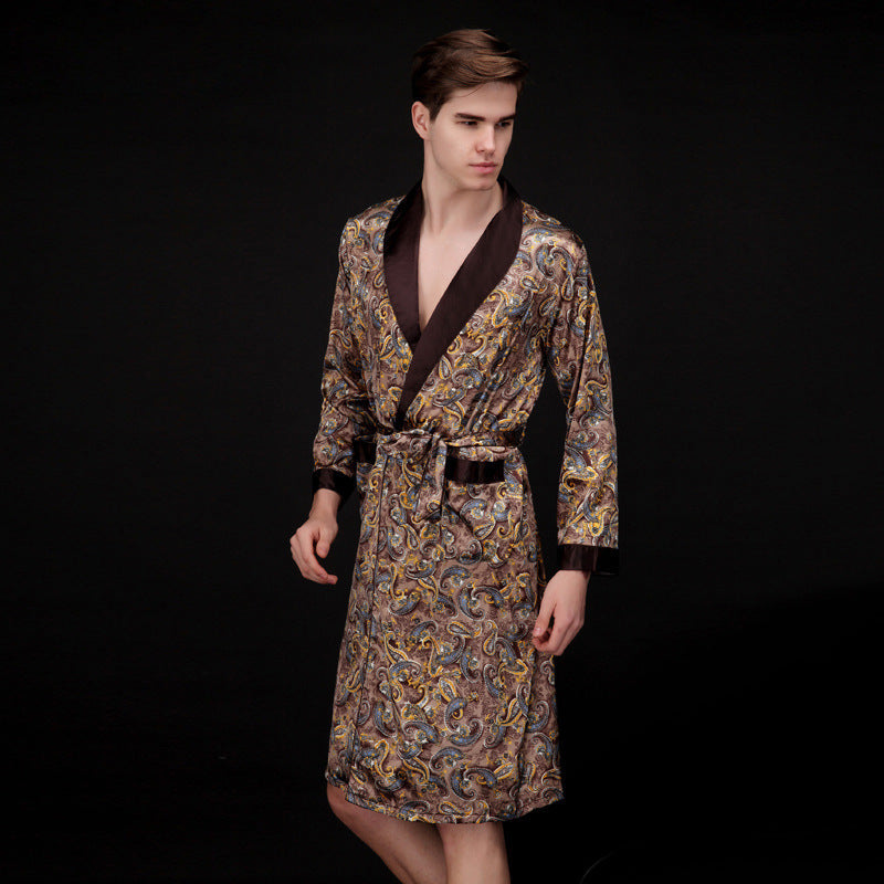 Herren Satin Morgenmantel mit luxuriösem Paisleymuster und Taillengürtel Drune