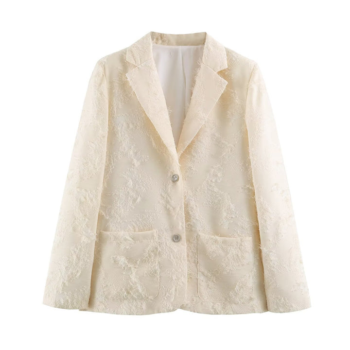 Damen Bouclé‑Blazer mit Fransenstruktur und aufgesetzten Pattentaschen Drune