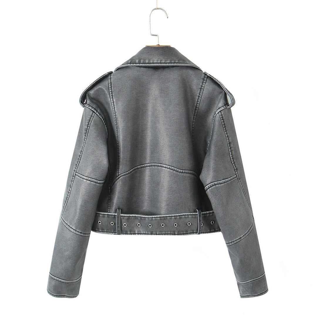 Damen modische Bikerjacke im cropped Design mit raffinierten Reißverschlüssen Drune