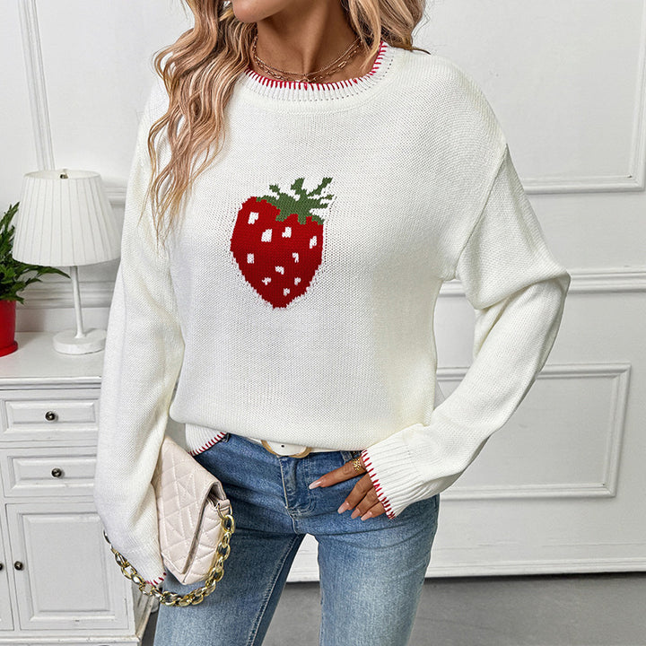 Damen Verspielter Pullover mit Erdbeer-Motiv Drune