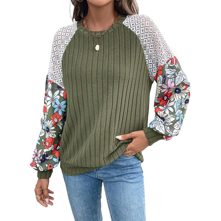 Damen Modischer Pullover mit floralen Ärmeln Drune