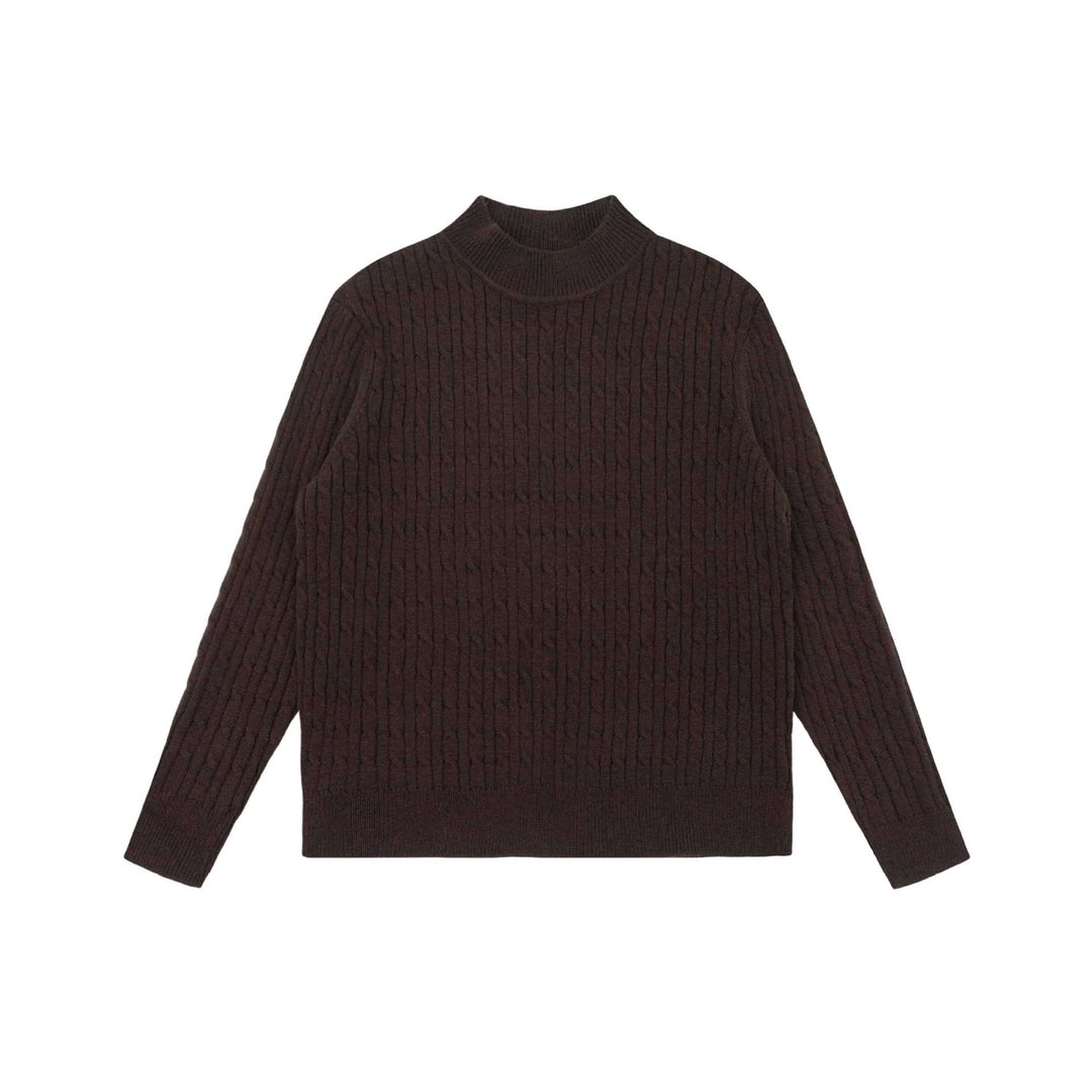 Unisex Grobstrick-Stehkragenpullover mit Zopfmuster Drune