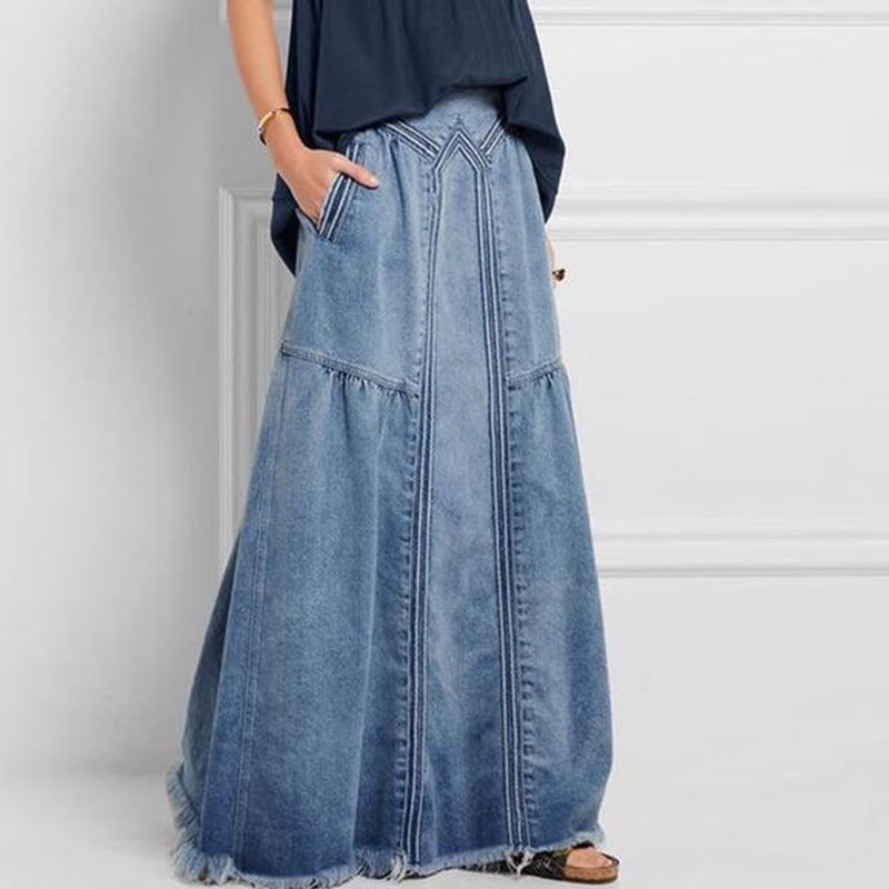 Drune | Damenweite Schößchen Genähte Denim Maxirock