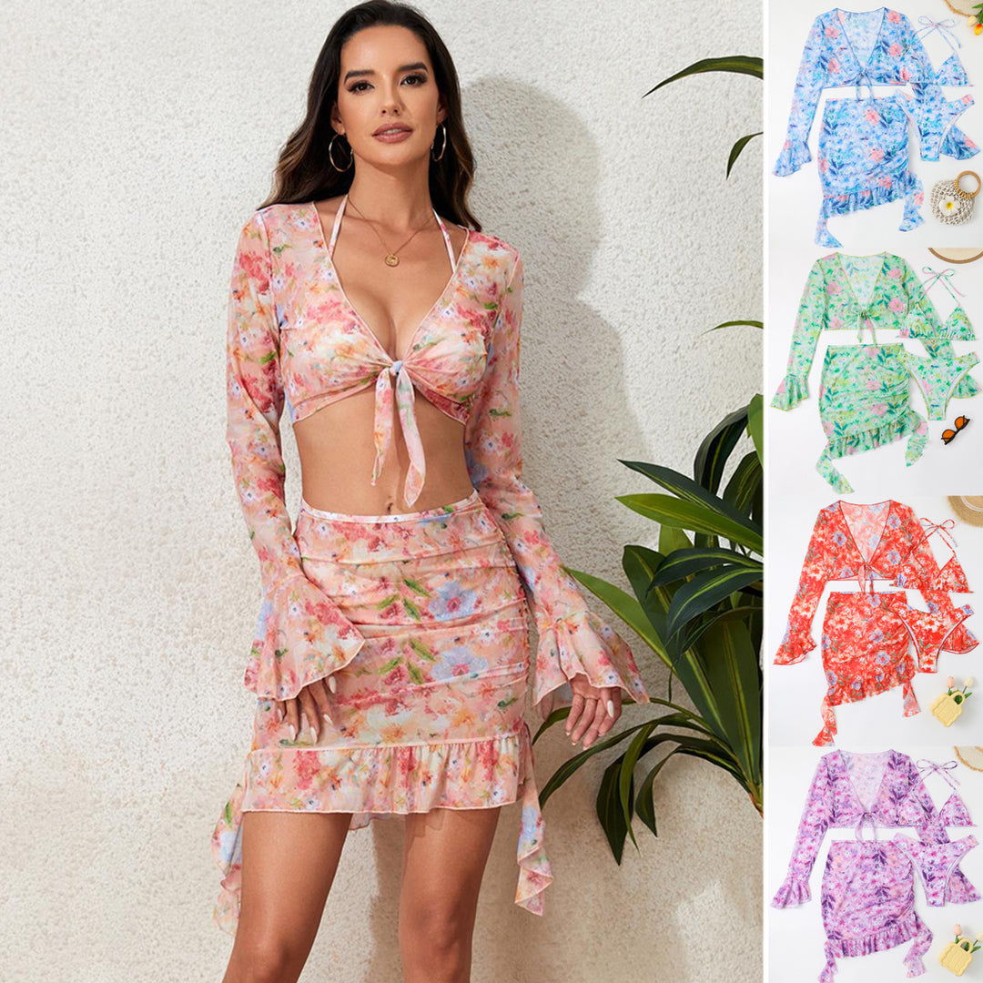 Damen Blusen-Badeoutfit mit buntem Blumenmuster Drune