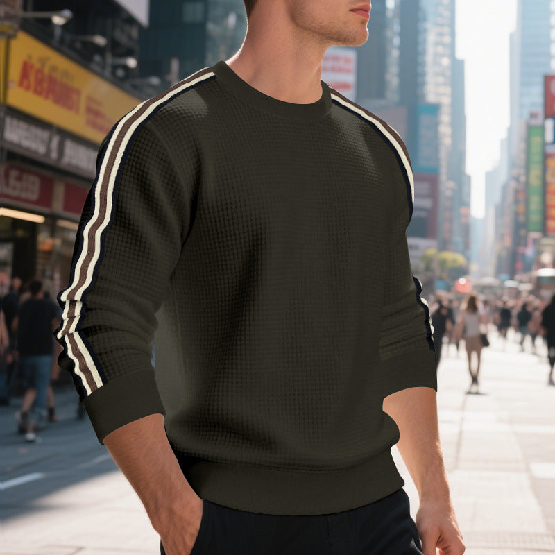 Herren Waffelstrick-Pullover mit kontrastierenden Ärmelstreifen und Rundhalsausschnitt Drune