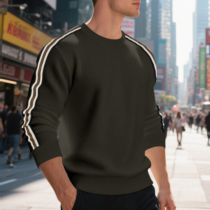 Herren Waffelstrick-Pullover mit kontrastierenden Ärmelstreifen und Rundhalsausschnitt Drune