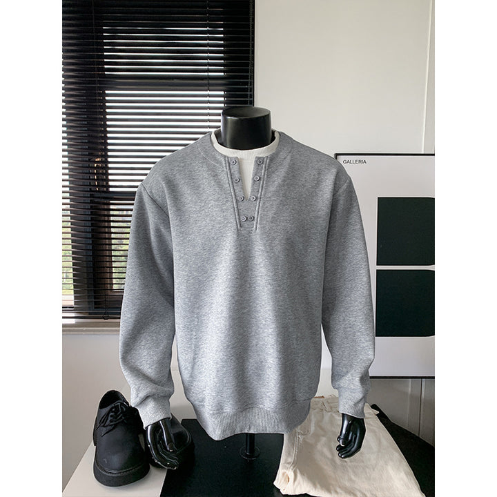 Herren Sweatshirt mit Henley-Knopfleiste, relaxed Fit und gerippten Bündchen Drune