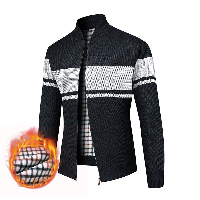 Herren Thermo-Strickzipjacke mit Stehkragen und kariertem Fleecefutter Drune