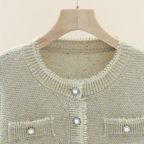 Damen Bouclé-Cardigan mit Perlmuttknöpfen und aufgesetzten Taschen Drune