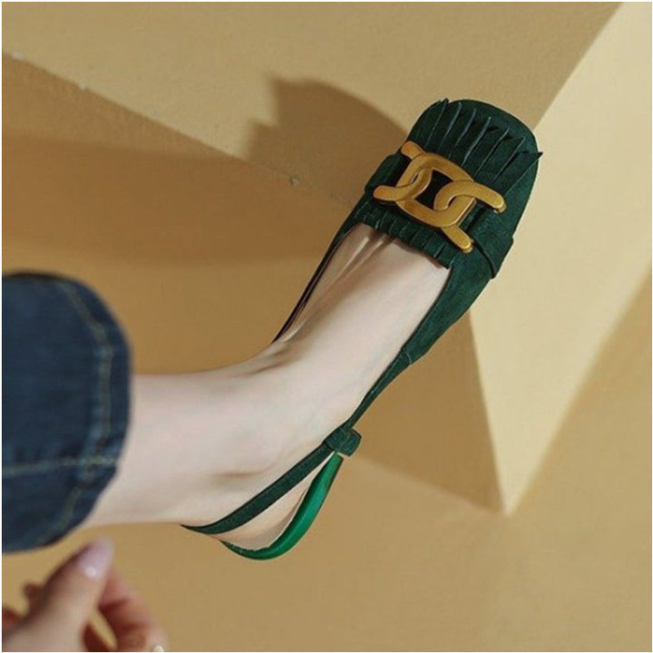 Damen elegante Slipper-Flats mit dekorativem Schnallen-Detail Drune
