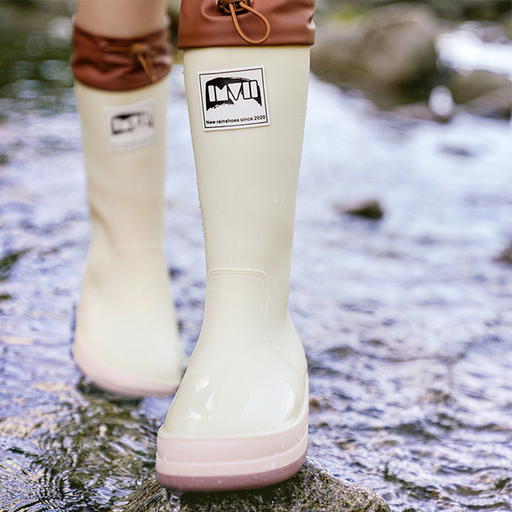 Damen kniehohe wasserdichte Gummistiefel mit verstellbarem Kordelabschluss Drune