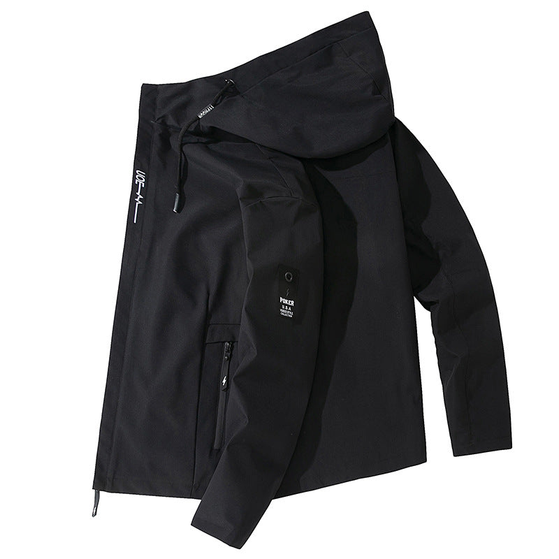 Herren Leichte wasserabweisende Tech-Hoodiejacke mit Kapuze, Reißverschlusstaschen und verstellbarem Saum Drune