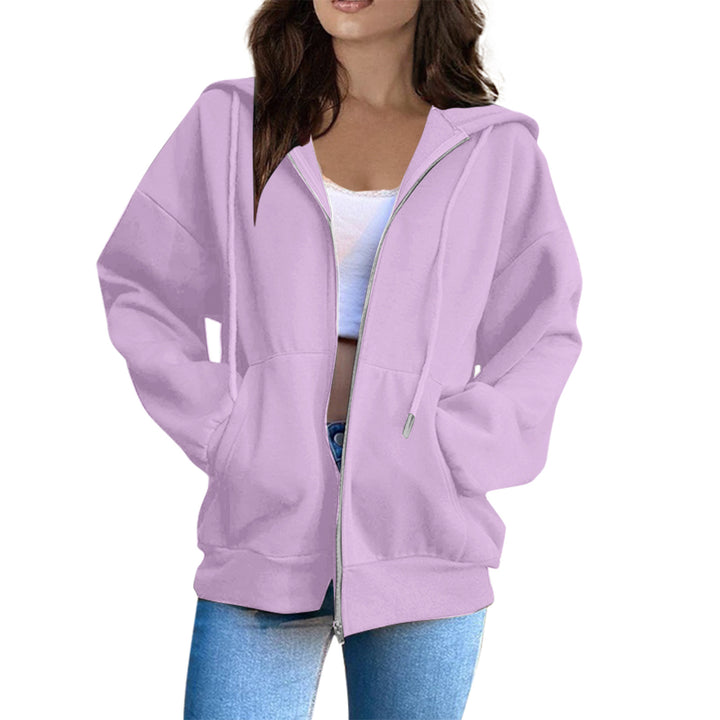 Damen nan lässige Kapuzenjacke mit durchgehendem Reißverschluss, Kängurutaschen und voluminösen Raglanärmeln Drune