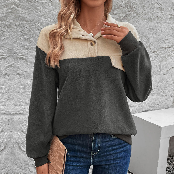 Damen Fleece Pullover mit Knopfverschluss und Taschen Drune