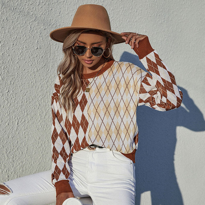 Damen Argyle-Strickpullover im Oversize‑Look mit Rundhals und Rippbündchen Drune