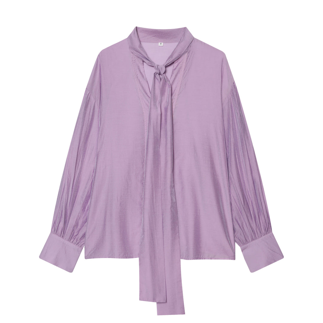 Damen nan gepunktete Bindeschal-Bluse mit V-Ausschnitt, Knotenband und legerem Fall Drune