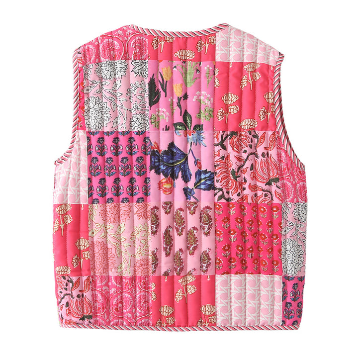 Damen nan gequiltete Patchwork-Weste mit Bindeband und V-Ausschnitt Drune