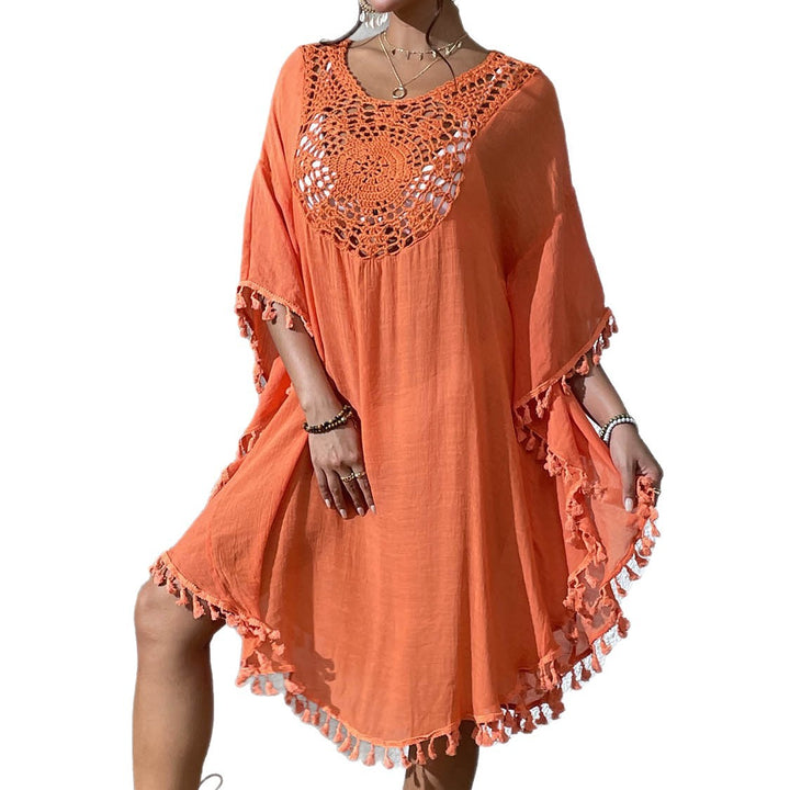 Damen Strandtunika mit elegantem Häkelmuster und fransigen Details Drune
