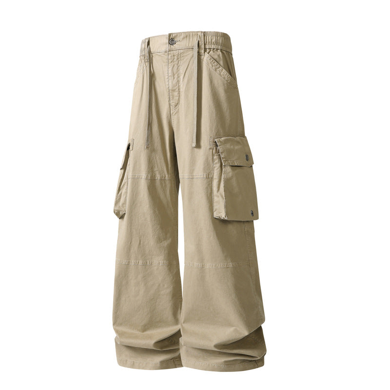 Damen weite Utility-Cargo-Hose mit hoher Taillierung, elastischem Bund und großen Klappentaschen Drune