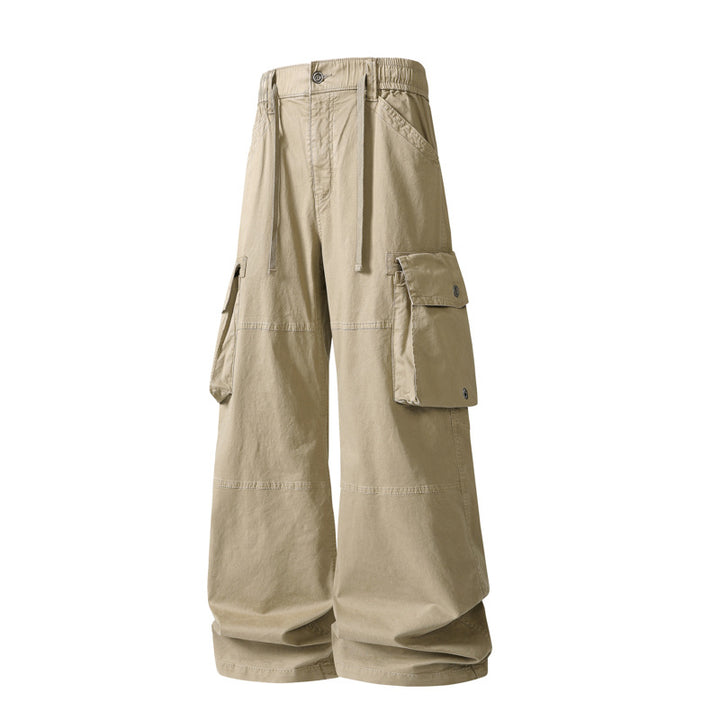Damen weite Utility-Cargo-Hose mit hoher Taillierung, elastischem Bund und großen Klappentaschen Drune