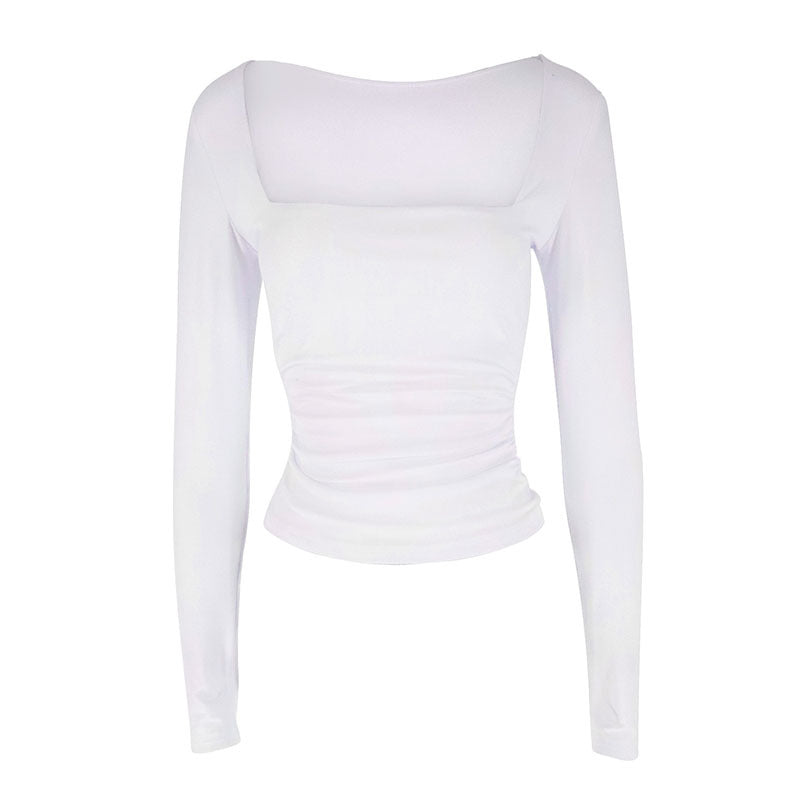 Damen Langarmshirt mit raffiniertem Raffungseffekt und eckigem Ausschnitt Drune