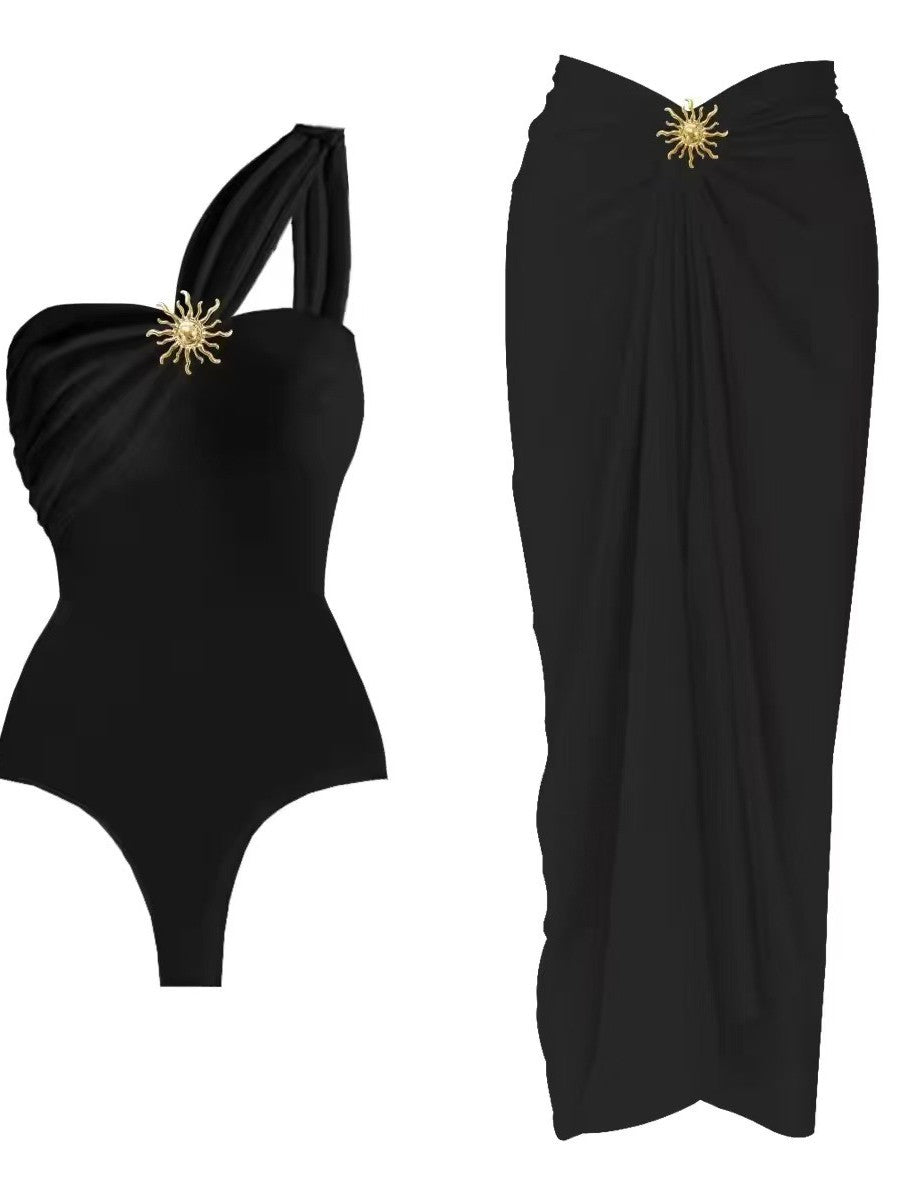Damen einseitiger Badeanzug mit elegantem Wickelrock Drune