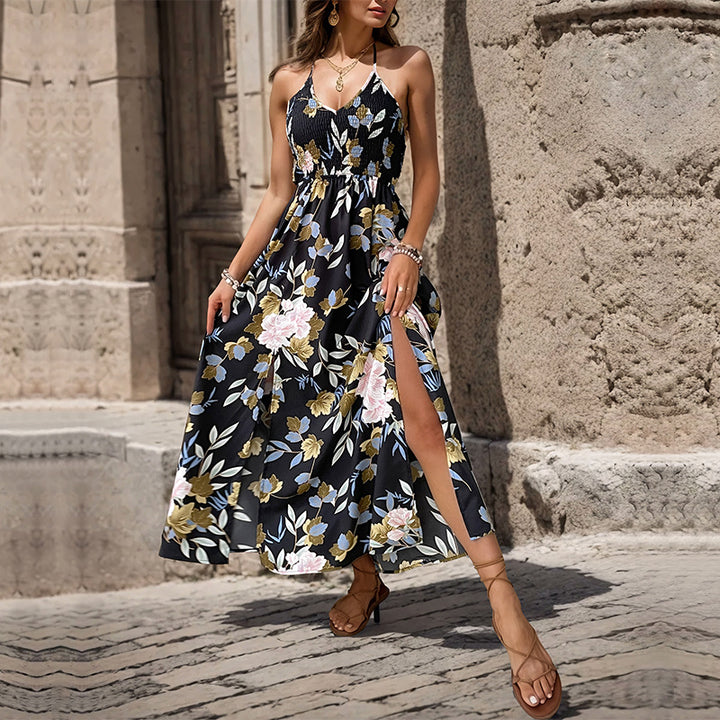 Damen Maxikleid mit floralem Druck und verstellbaren Spaghettiträgern Drune
