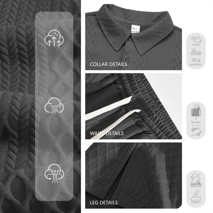 Herren nan Jacquard-Strickset mit Polokragen, legerer Passform und gerader Hose Drune