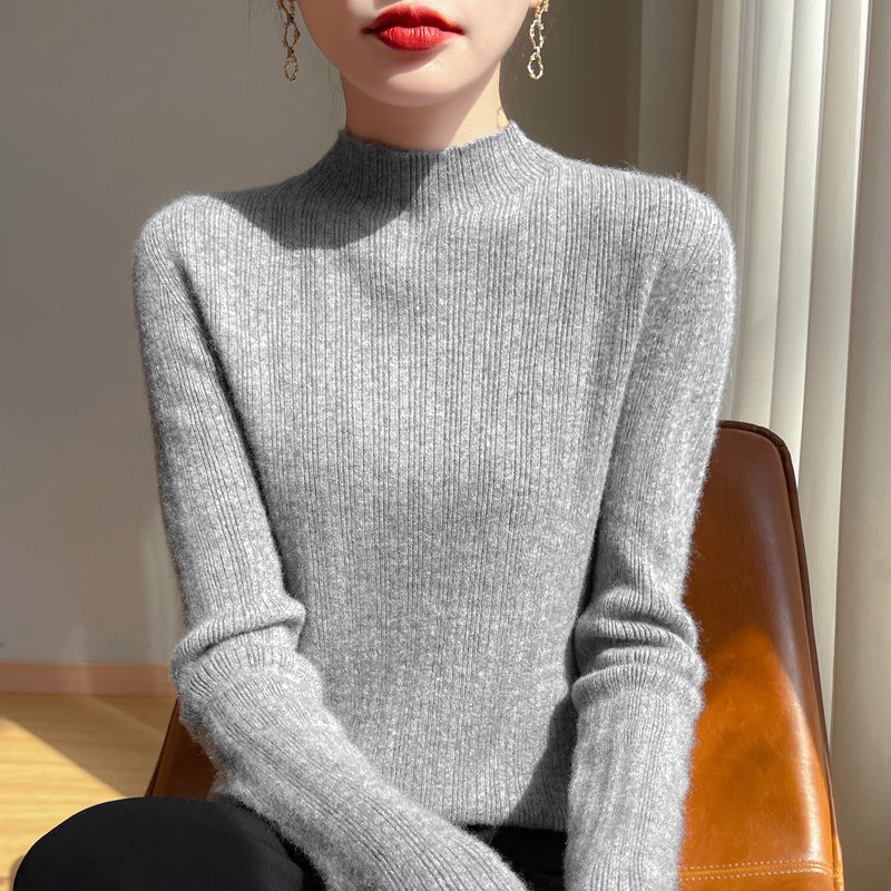 Damen Schmal geschnittener Feinstrick-Pullover mit kurzem Stehkragen und feiner Rippenstruktur Drune