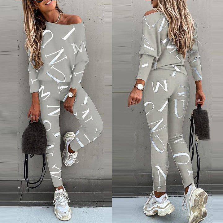 Damen Pyjama-Set mit langärmligem Oberteil und elastischen Hosen Drune