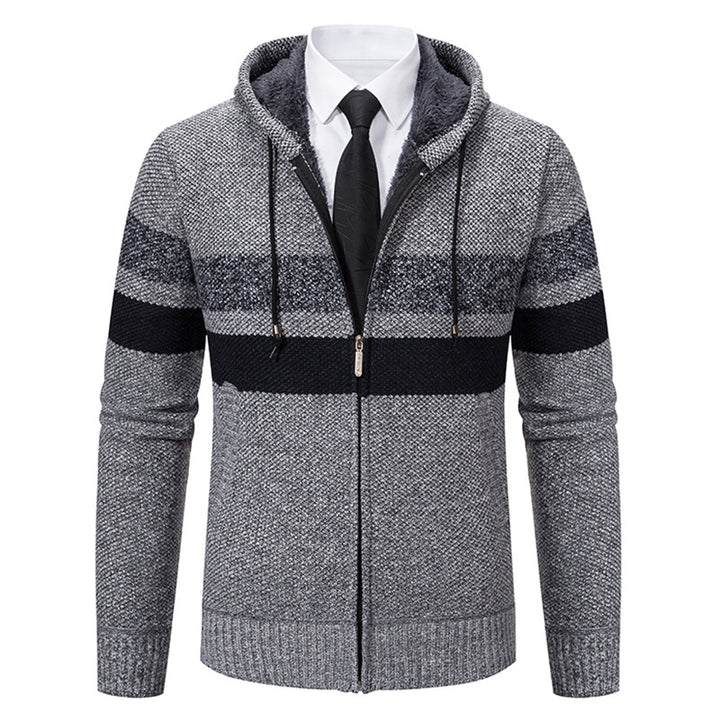 Herren nan gefütterte Kapuzen-Strickjacke mit Teddyfutter, durchgehendem Reißverschluss und kontrastierenden Streifen Drune