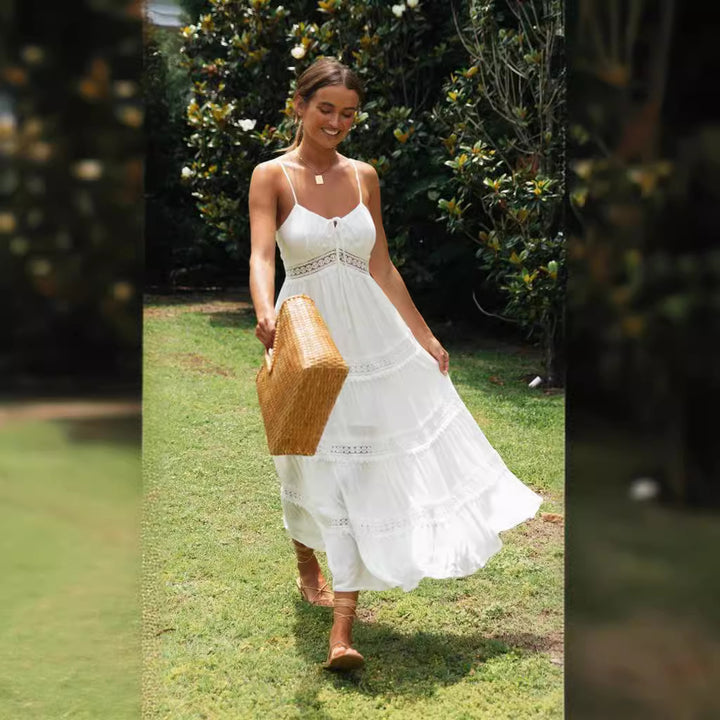 Damen Maxikleid mit verspieltem Knoten und zarten Rüschen Drune