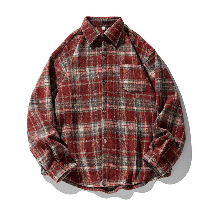 Unisex Overshirt im Wollfleece-Karomuster mit kastigem Schnitt und aufgesetzter Brusttasche Drune