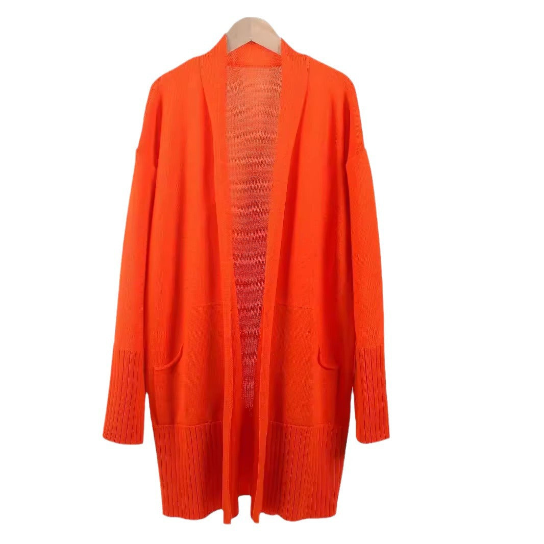 Damen lässiger Strickcardigan mit offenem Front und praktischen Taschen Drune