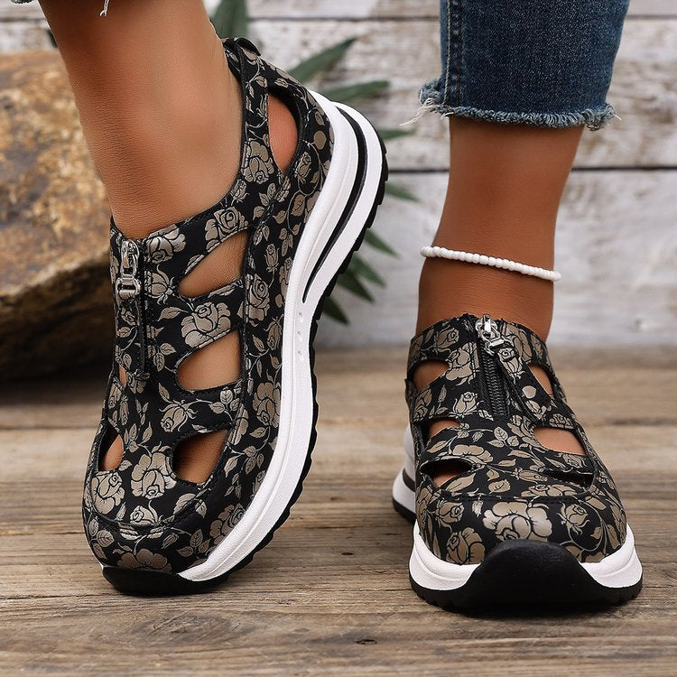 Damen Sandalen mit floralen Ausschnitten und komfortabler Sohle Drune