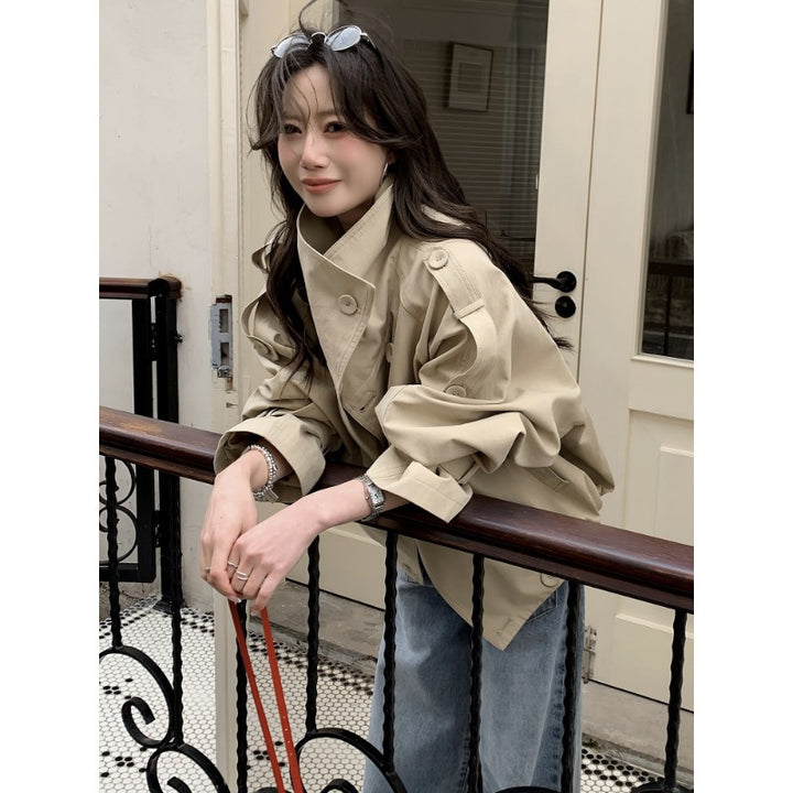 Damen Oversized Trenchcoat Jacke mit weitem Schnitt und Schulterklappen Drune