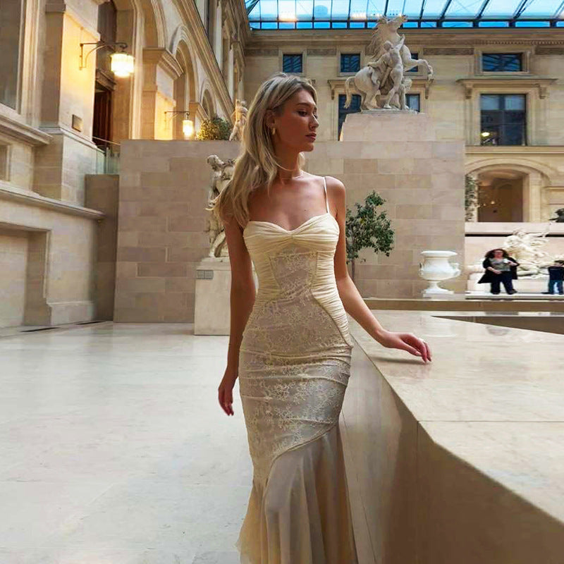Damen Figurbetontes Maxikleid mit Spaghettiträgern und elegantem Drapierungsdesign Drune