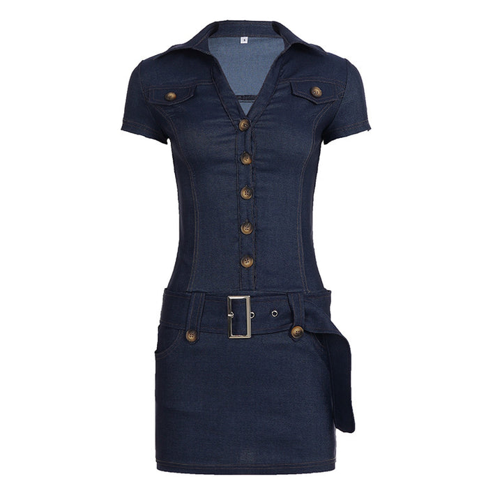 Damen Denim Kleid mit modernen Knopfdetails und taillierter Silhouette Drune