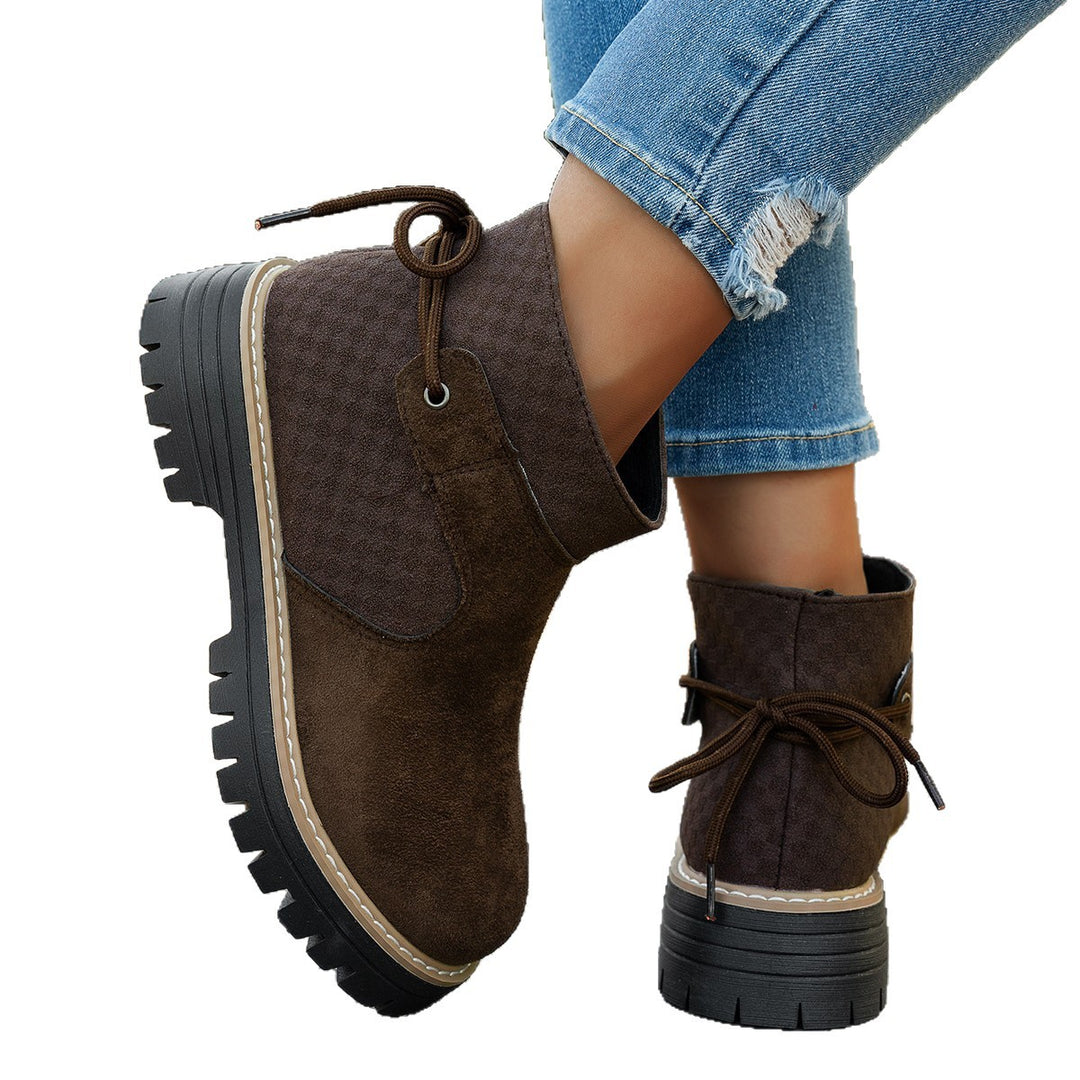 Damen nan kurze Wildleder-Stiefelette mit robuster Profilsohle und gepolstertem Schaft Drune