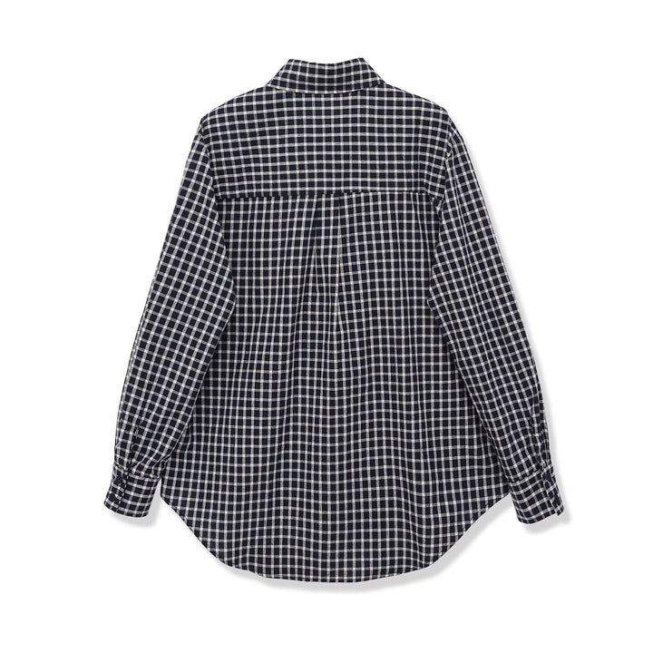 Damen Oversize Karo-Hemdbluse mit Cape-Schulter und Bindeschleife Drune