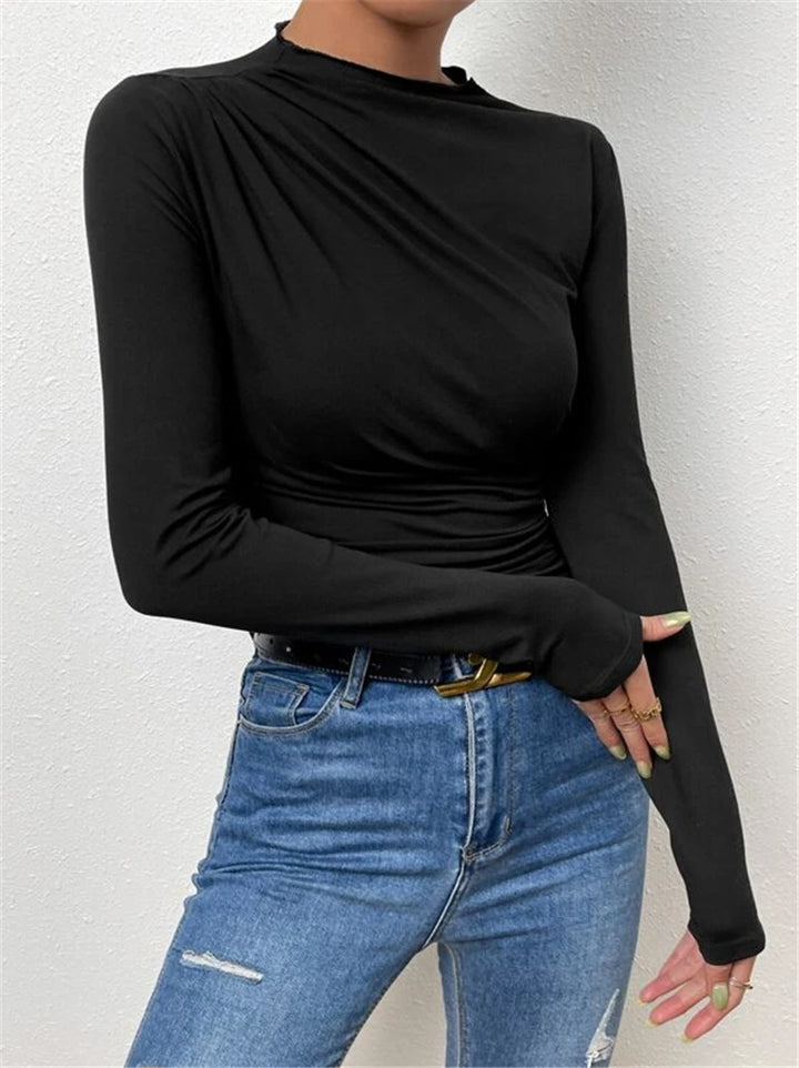 Damen Figurbetontes Langarmshirt mit Seitlicher Raffung und Drapée-Detail Drune