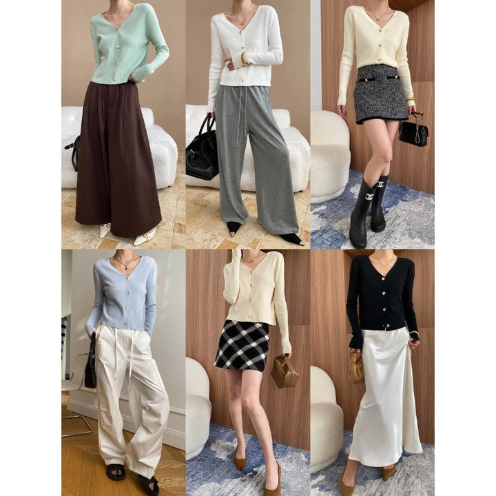 Damen lässiger Cardigan im Rippenstrick-Stil mit zarten Knöpfen Drune