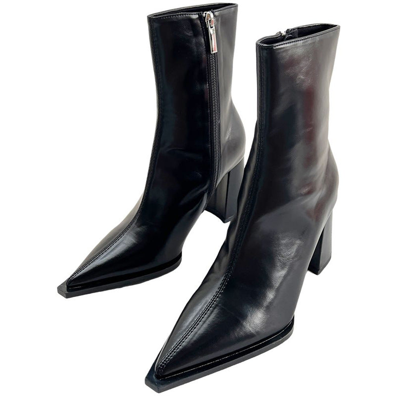 Damen Elegante spitz zulaufende Ankle‑Boots mit geometrischem Blockabsatz und schlankem Schaftschnitt Drune