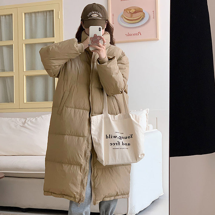 Damen Lange Pufferjacke mit Kapuze und voluminösem Schnitt Drune