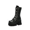 Damen Schaftstiefel mit Plateau, Mehrfachschnallen, Spikes und robuster Lugsohle Drune
