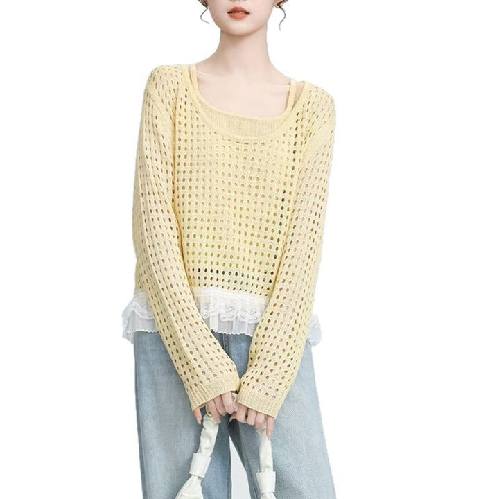 Damen luftiger Pullover mit Rüschen-Detail Drune