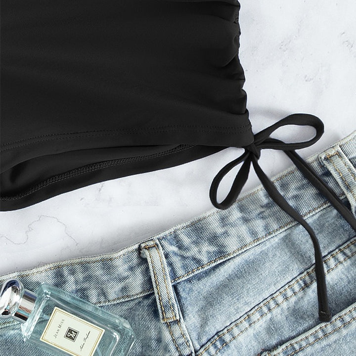 Damen Hochtaillierte Raffung Badehose Drune